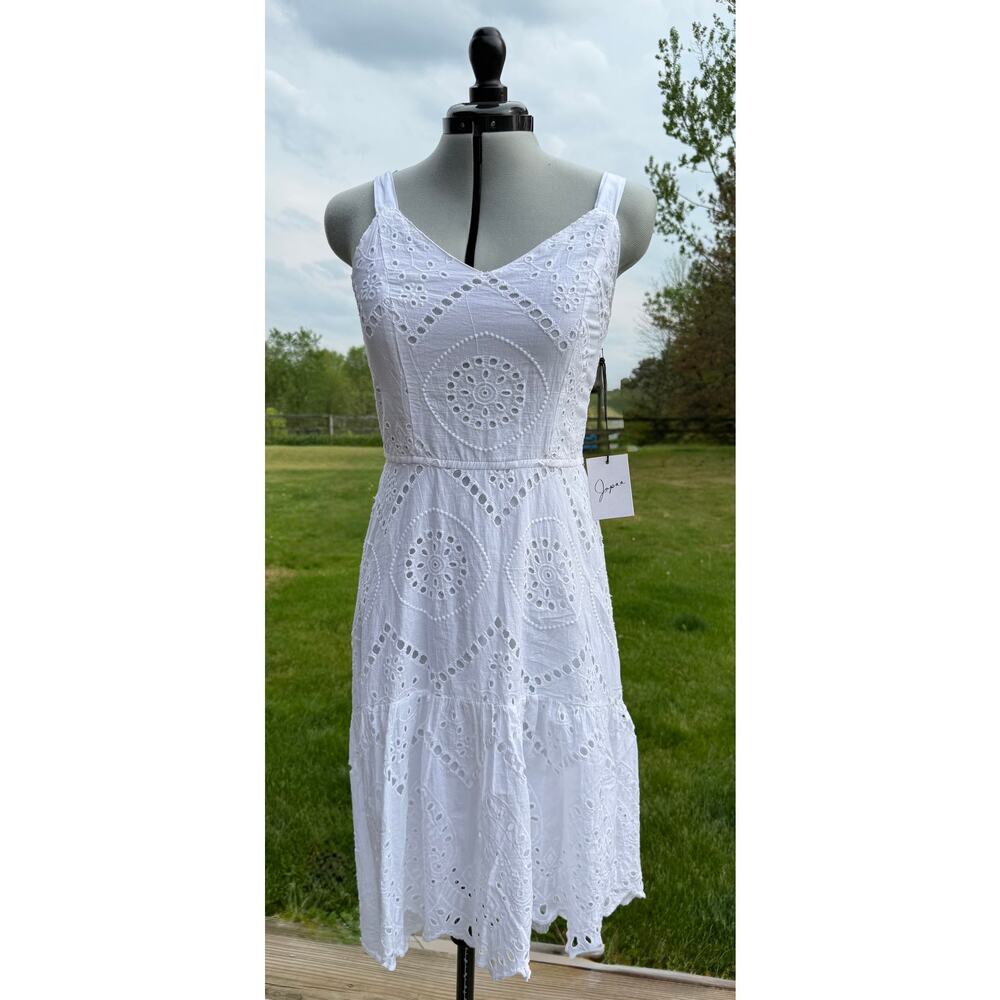 Japna White Eyelet Cotton Midi Sundress Women's Medium Smocked NWT Cottagecore